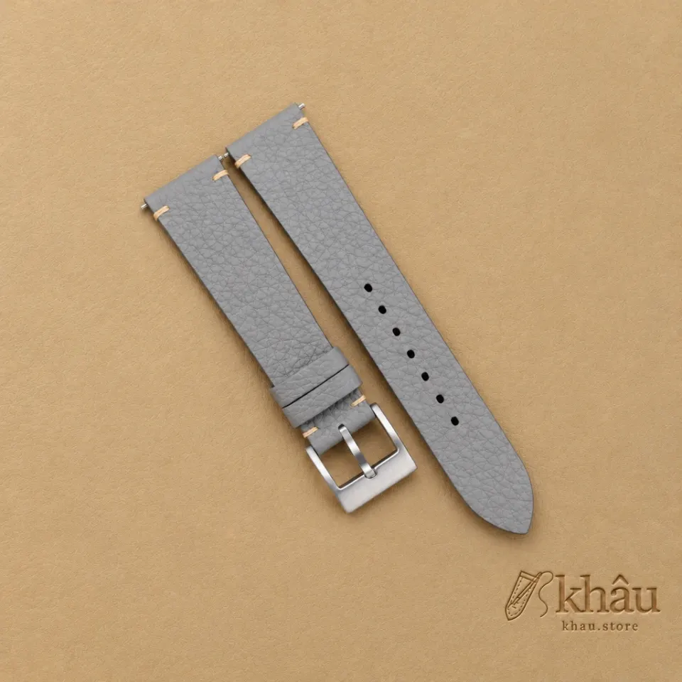 Vintage Grey Togo Leather Side-Stitch Watch Strap — front view