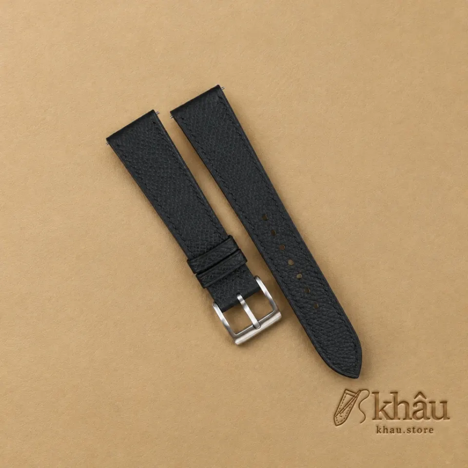 Black Epsom Leather Watch Strap — front view