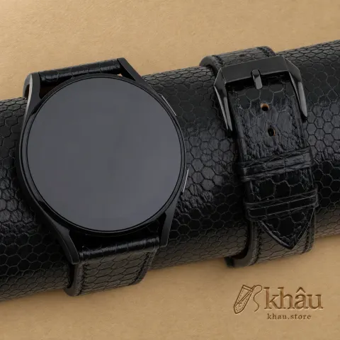 Black Snake Sea Leather Samsung Watch Band — front view