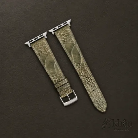 Olive Ostrich Leg Leather Apple Watch Band — front view