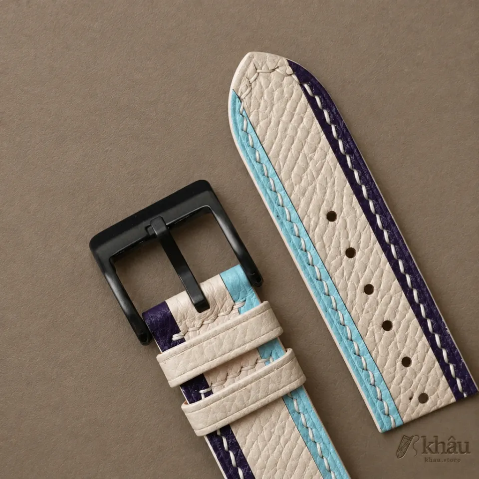 Tricolor Pearl White Epsom Leather Watch Strap — detail view