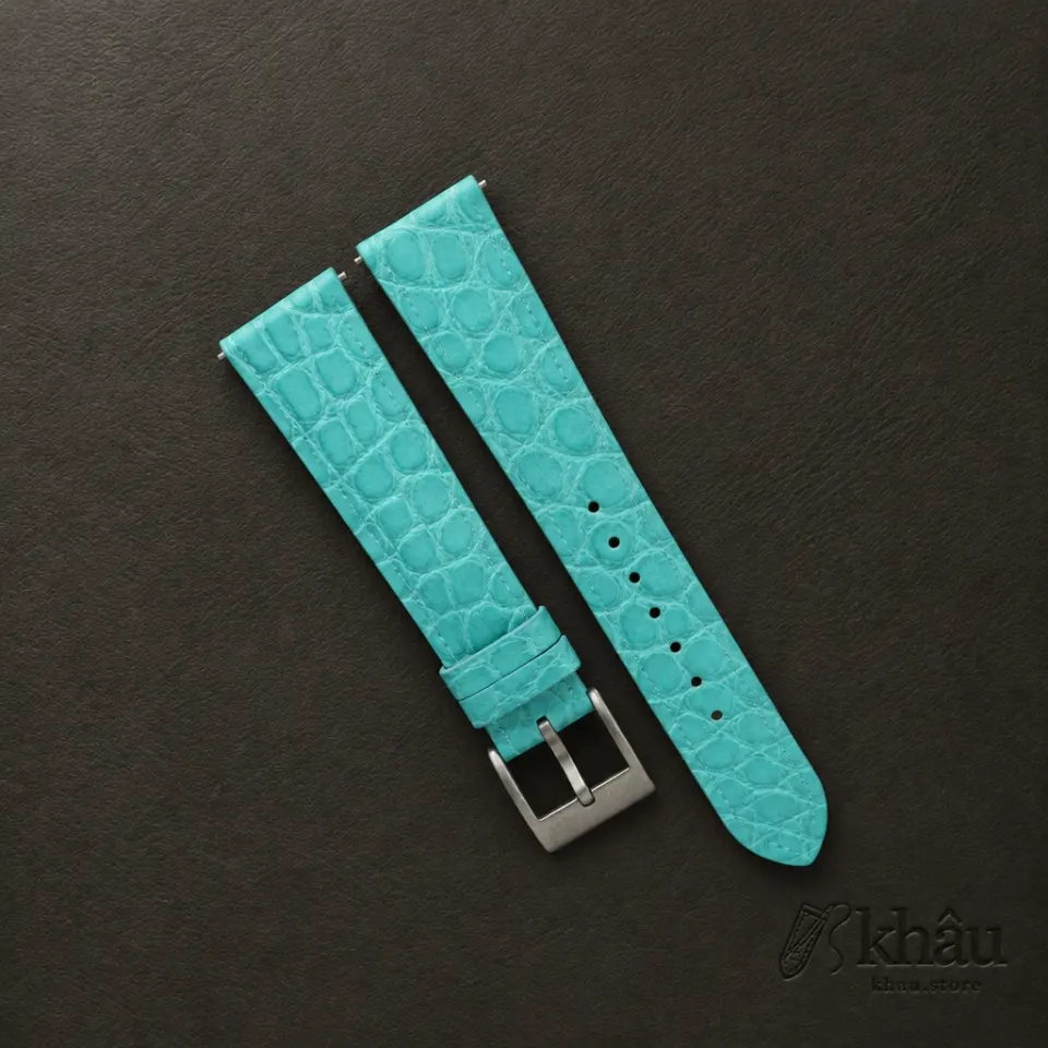 Vintage Turquoise Alligator Round Scales Leather Watch Strap — front view