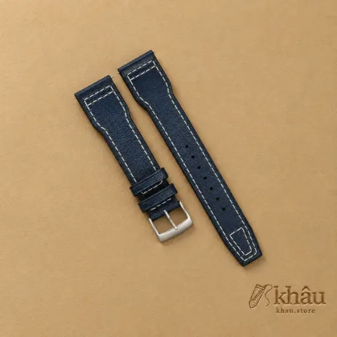 Pilot Navy Alran Fat Nat Chevre Goat Leather Watch Strap — front view