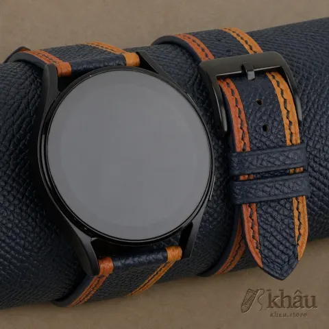 Tricolor Navy Epsom Leather Samsung Watch Band — front view