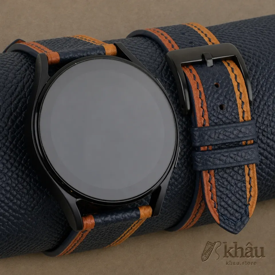 Tricolor Navy Epsom Leather Samsung Watch Band — front view