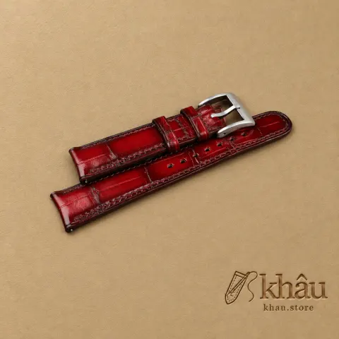 Patina Bordeaux Alligator Leather Curved End Watch Strap — additional view