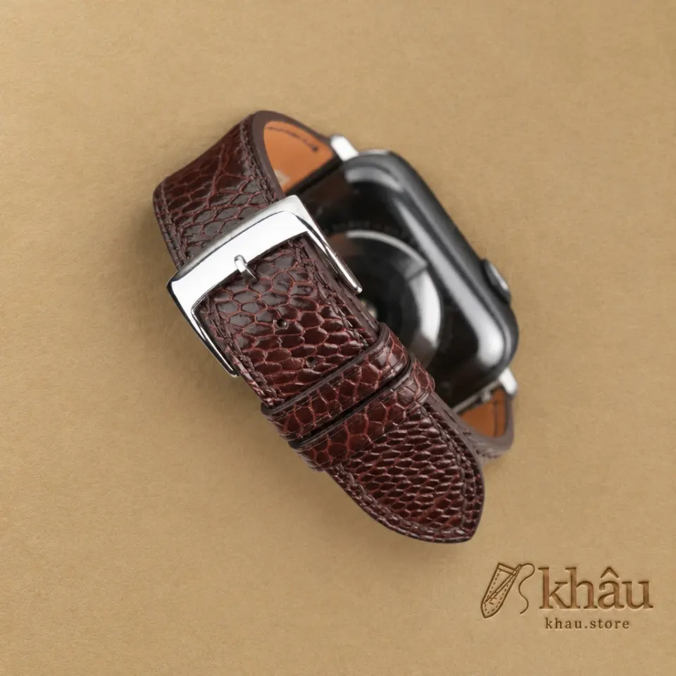 Dark Brown Ostrich Leg Leather Apple Watch Band — additional view