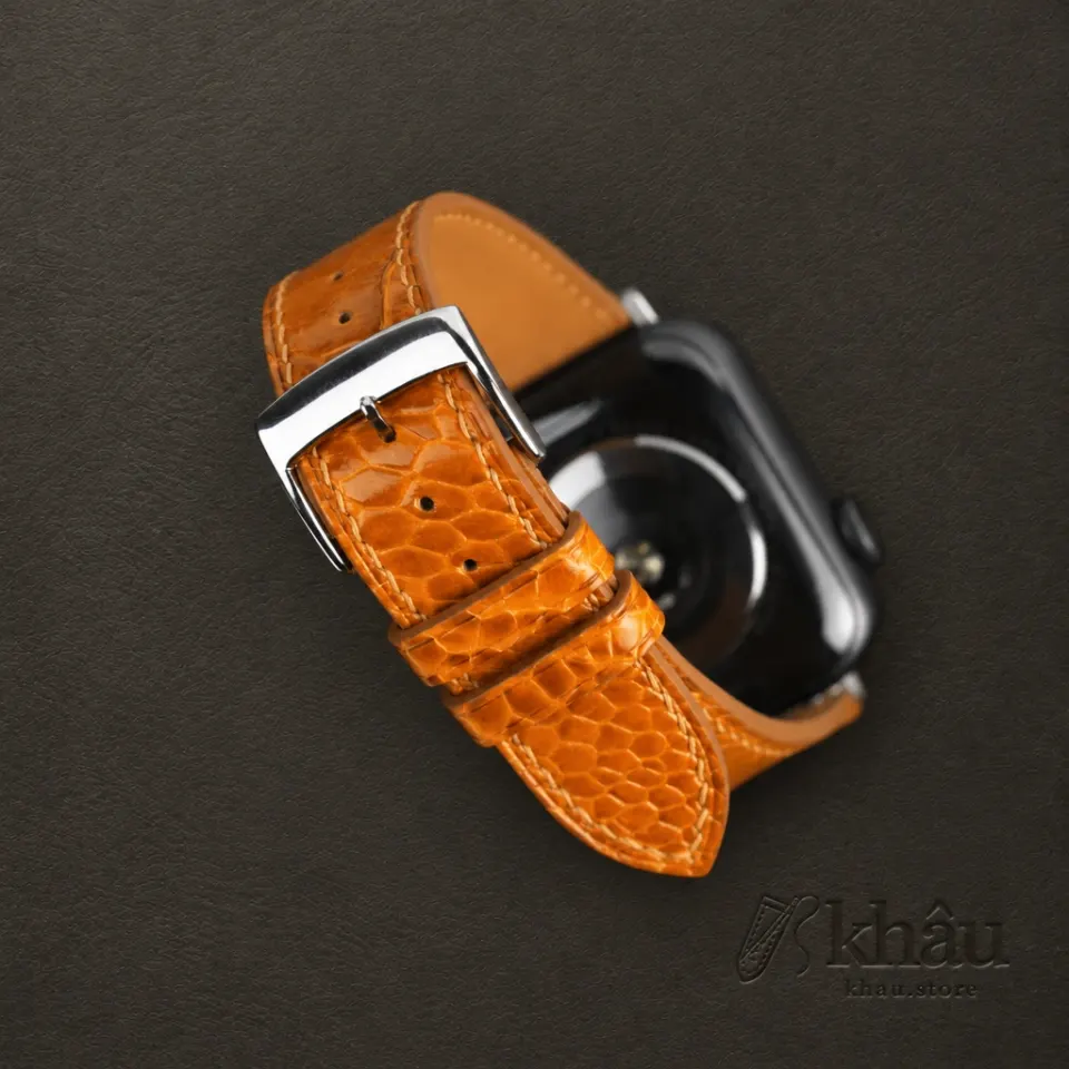 Cognac Ostrich Leg Leather Apple Watch Band — additional view