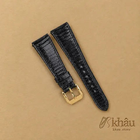 Black Lizard lining black goatskin Fixed Bars watch strap — front view