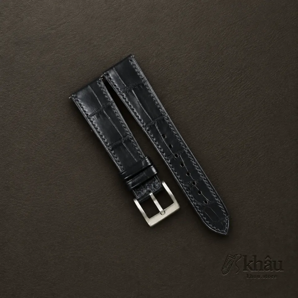 Midnight Blue Alligator Leather Watch Strap — front view