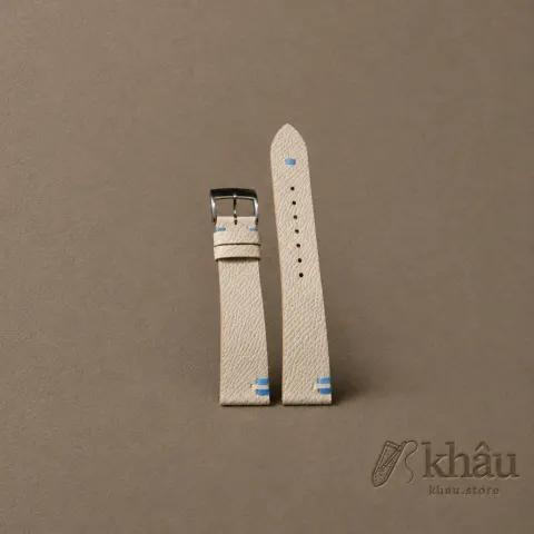 Pearl White Epsom Leather Argentina Flag Watch Strap — front view