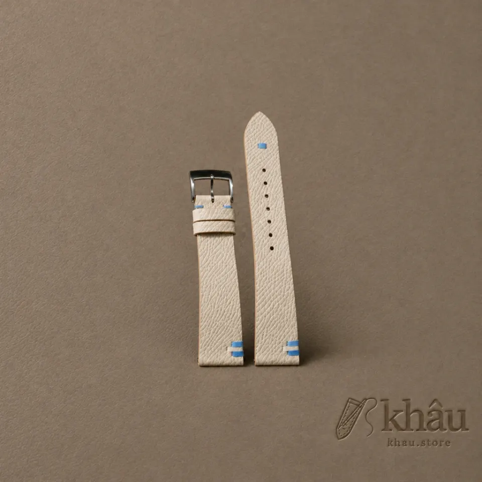 Pearl White Epsom Leather Argentina Flag Watch Strap — front view