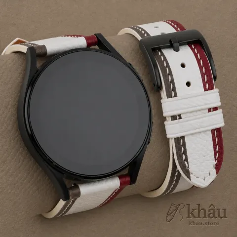 Tricolor White Epsom Leather Samsung Watch Band — front view