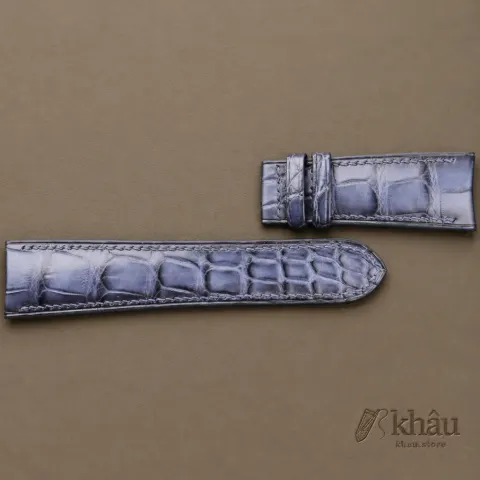 Patina Light Blue Alligator Leather Watch Strap (Curved End) — additional view