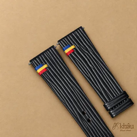 Black Calfskin Leather Romania Flag Watch Strap — additional view