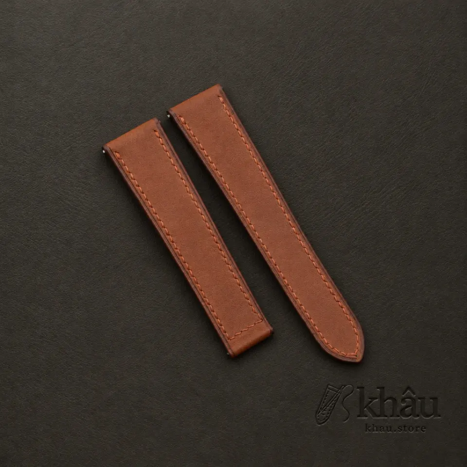 Golden Brown Smooth Calf Leather Single Folding Watch Strap — additional view