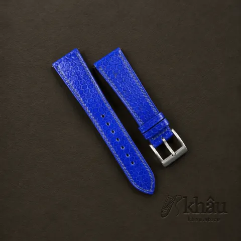 Electric Blue Snake Sea Leather Watch Strap — front view