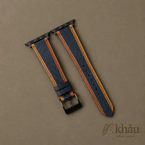 Tricolor Navy Epsom Leather Apple Watch Band — front view