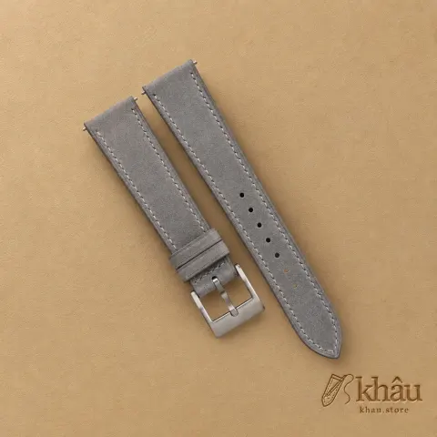 Grey Nubuck Leather Watch Strap — front view