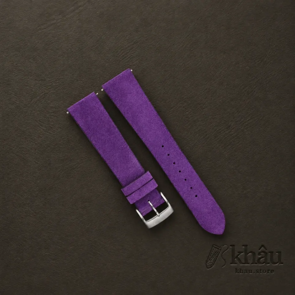 Vintage Purple Suede Leather Watch Strap — front view