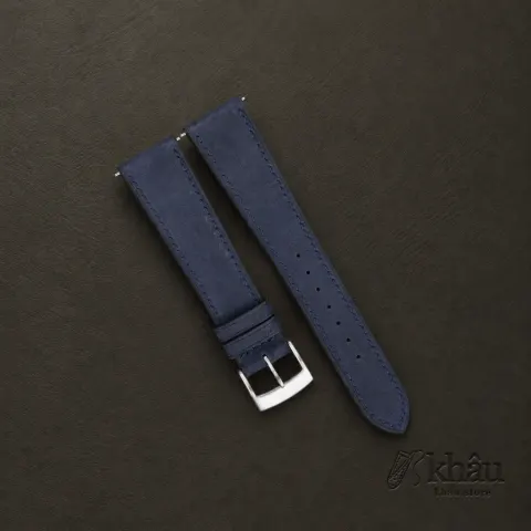 Blue Crazy Horse Leather Watch Strap — front view