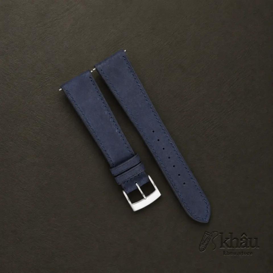 Blue Crazy Horse Leather Watch Strap — front view