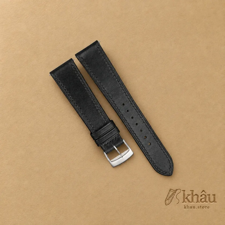 Black Smooth Calf Leather Watch Strap — front view