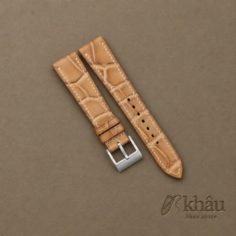 Patina Light Natural Alligator Leather Watch Strap — front view