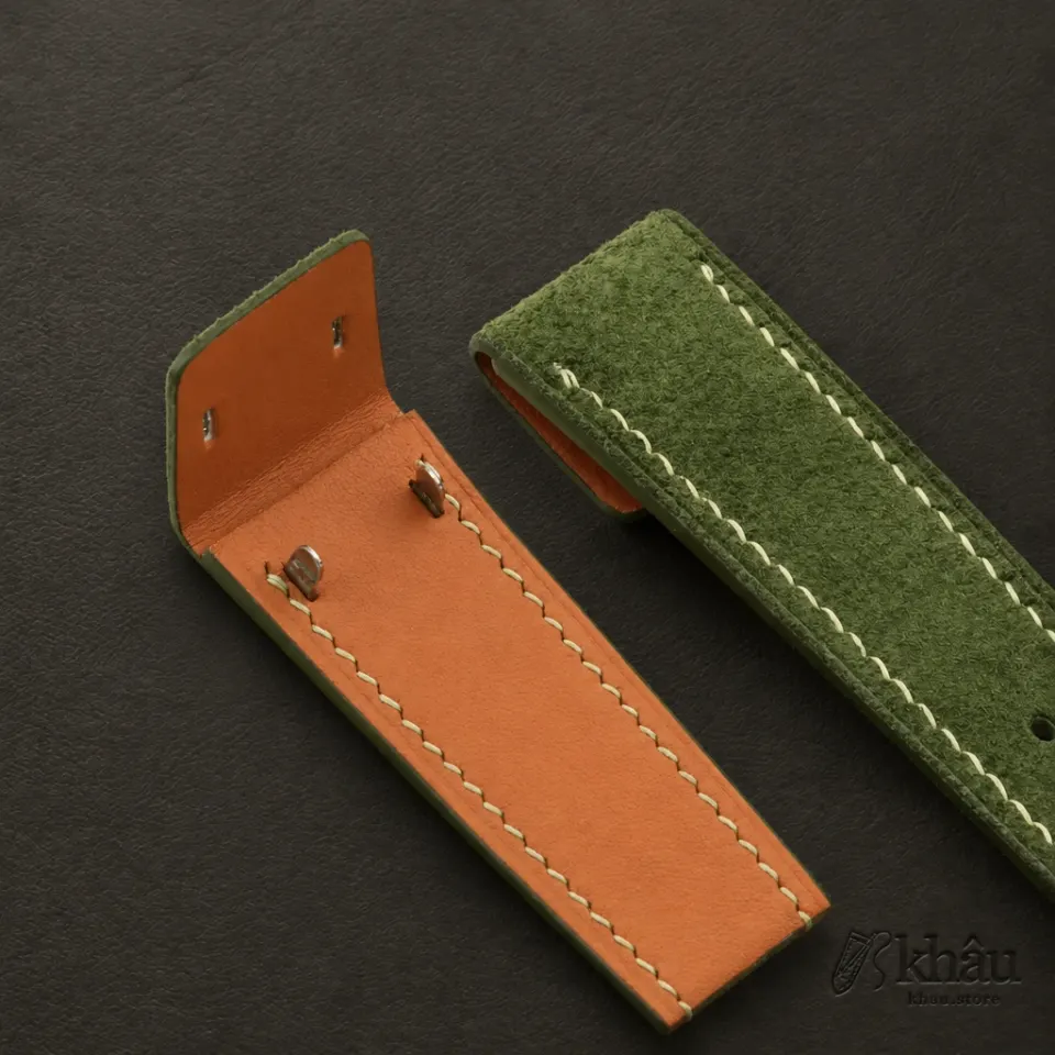Green Suede Leather Fixed Bars Watch Strap — additional view