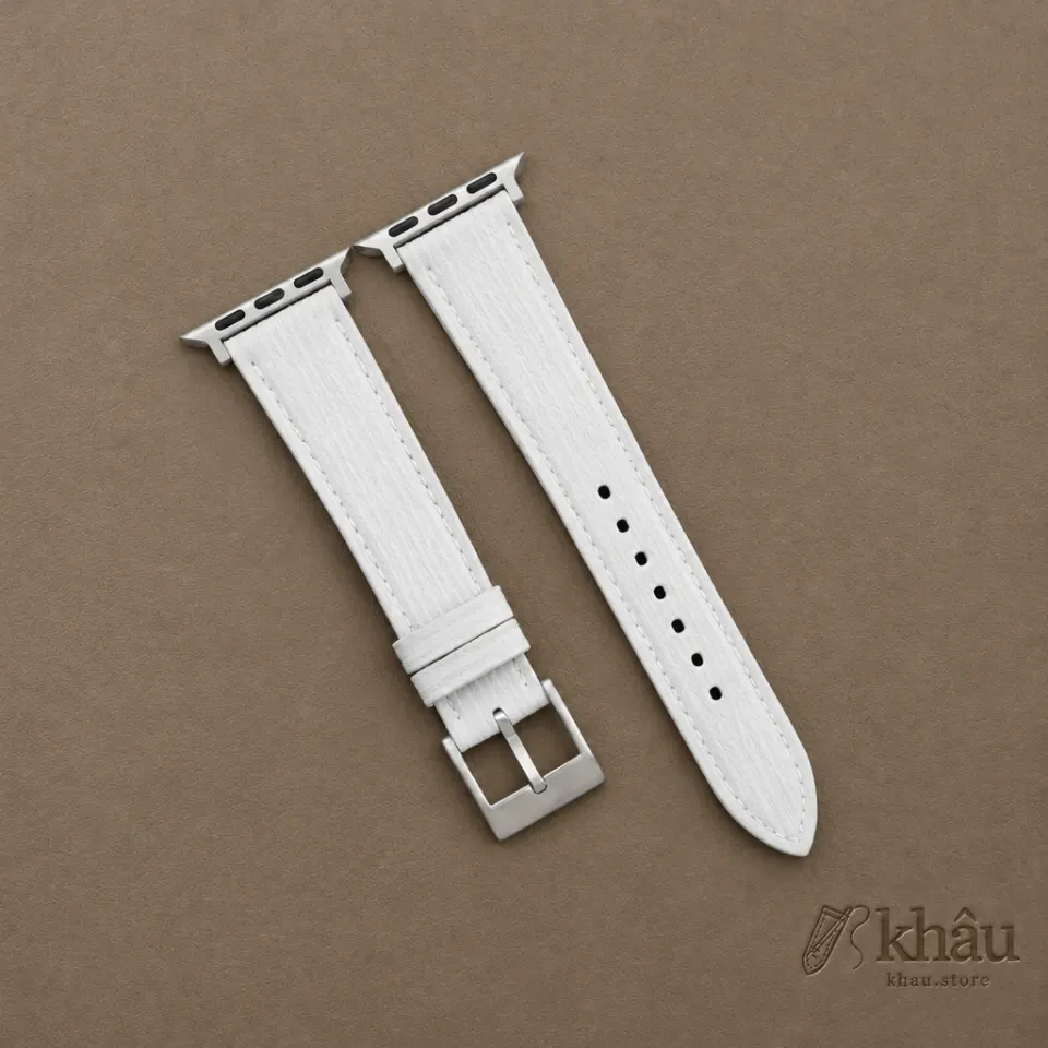 White Calfskin Apple watch band – Waves Texture — front view