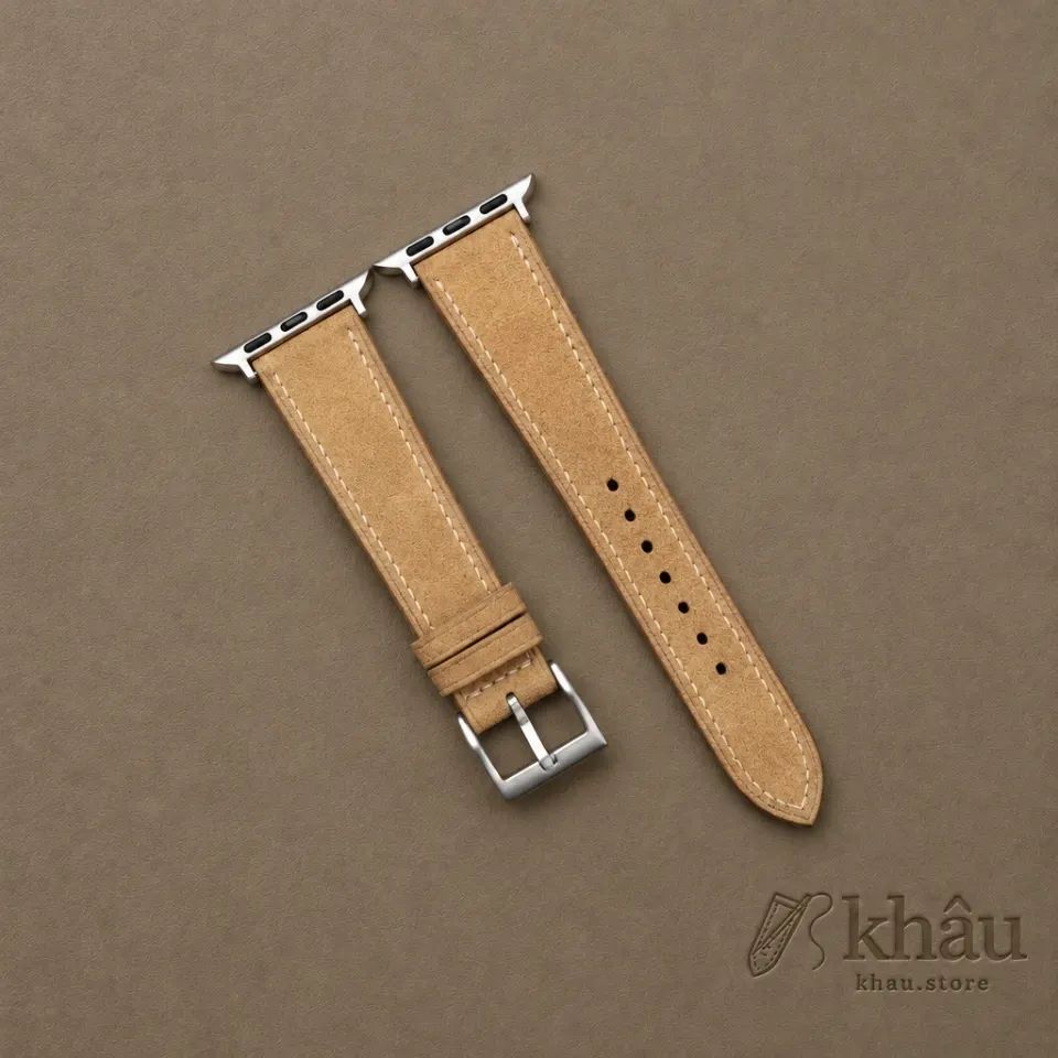 Light Brown Suede Leather Apple Watch Band — front view