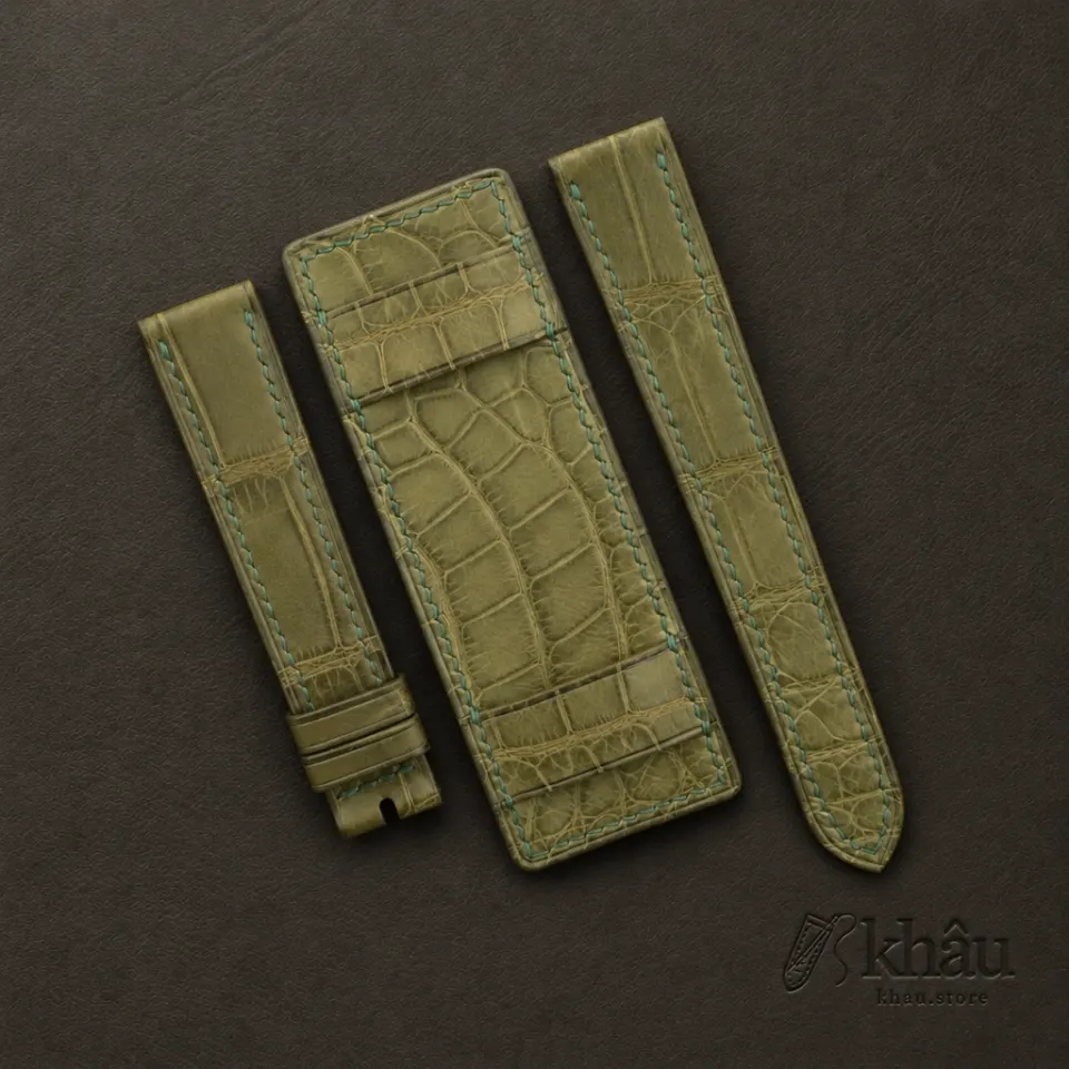 Olive Green Alligator Leather Bund Strap — front view