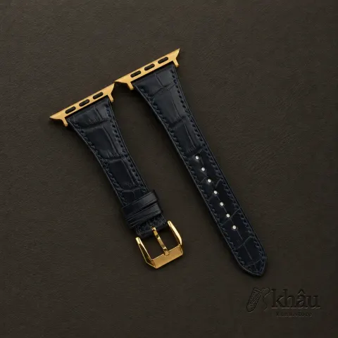 Slim Midnight Blue Alligator Leather Apple Watch Band — front view