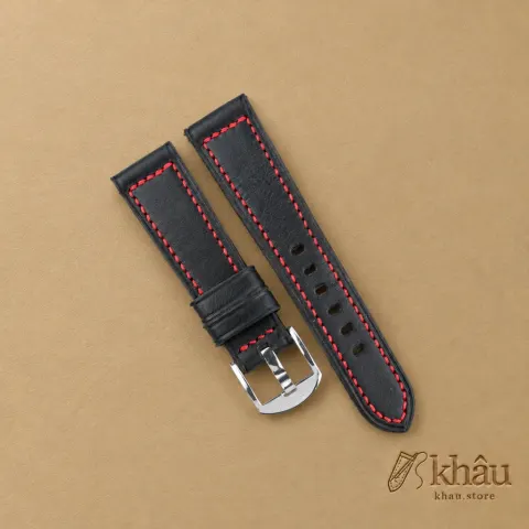Black Vachetta Veg Leather Strap for PAM Watch — front view