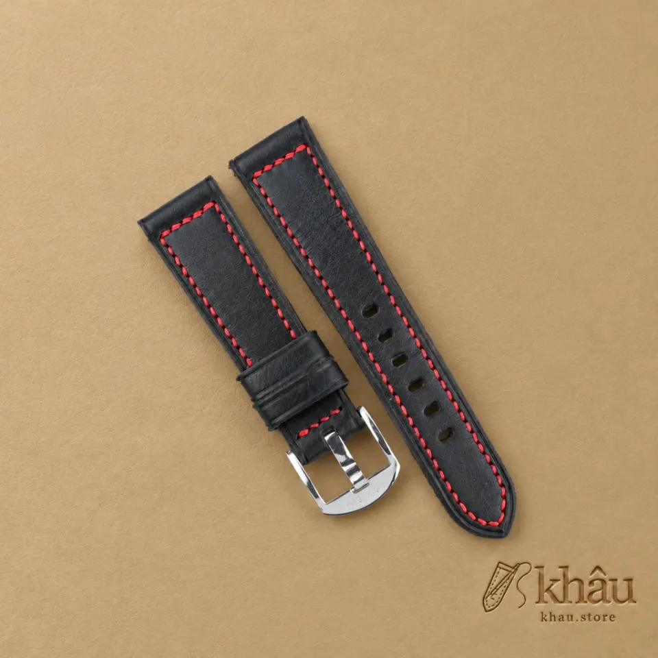 Black Vachetta Veg Leather Strap for PAM Watch — front view