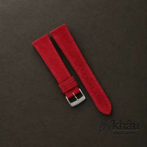 Red Suede Leather Watch Strap — front view