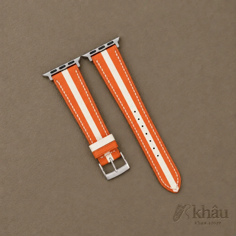 Duocolor Orange Alran Sully Pearl White Epsom Leather Apple Watch Band — front view