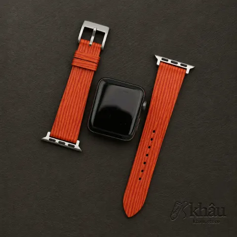 Orange Calfskin Apple watch band – Waves Texture — additional view