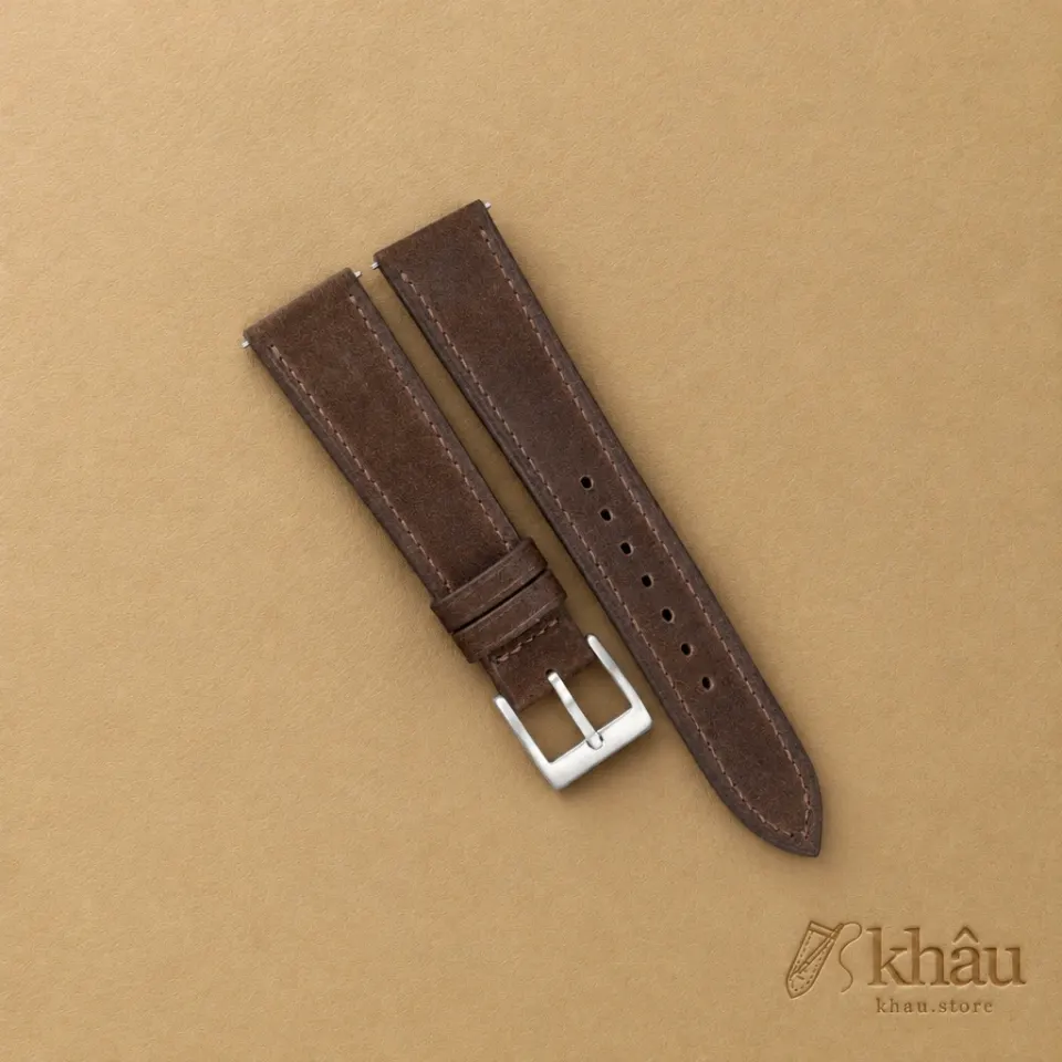 Chocolate Nubuck Leather Watch Strap — front view