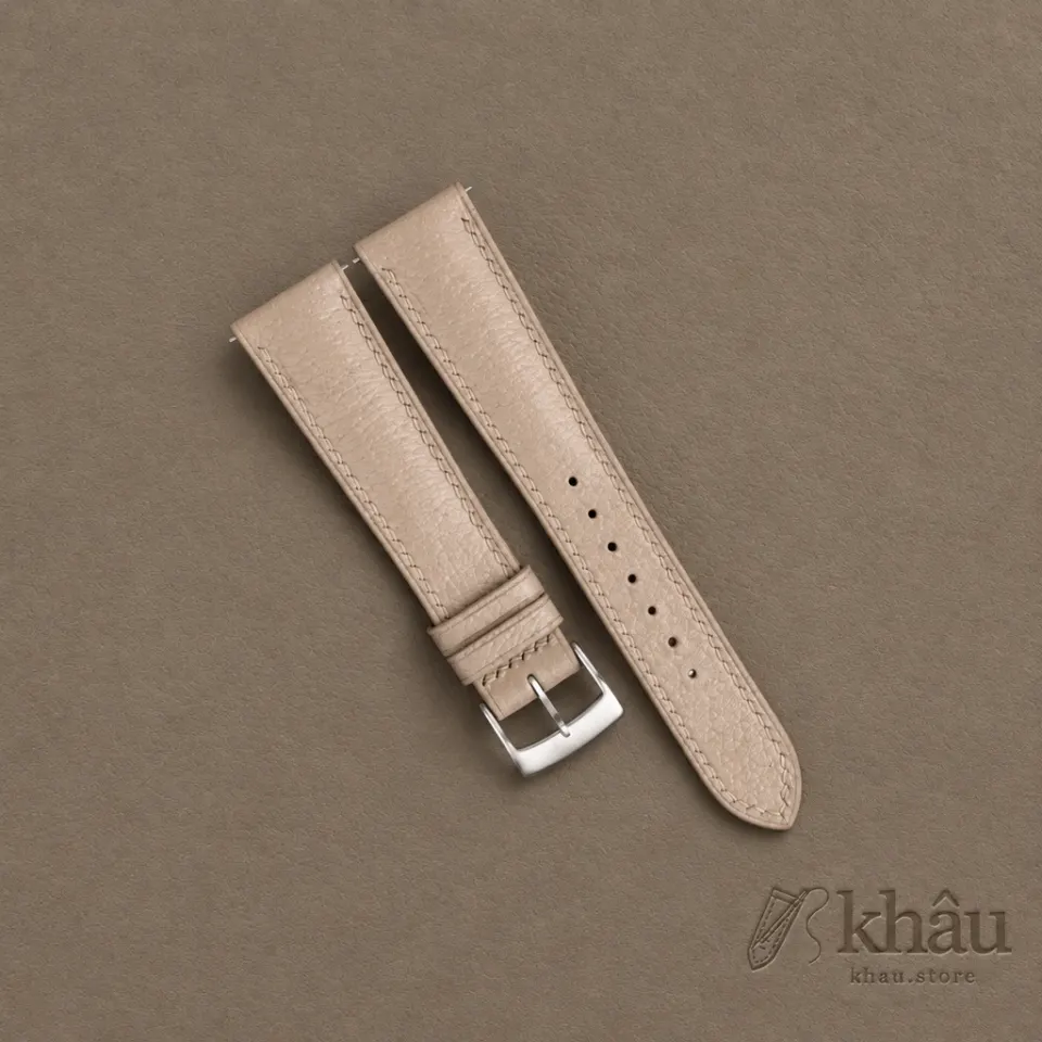 Padded Beige Peccary Leather Watch Strap — front view
