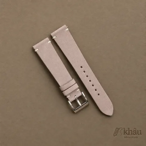 Vintage Pinkish Grey Nubuck Leather Side-Stitch Watch Strap — front view