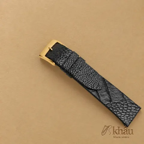 Vintage Black Ostrich Leg Leather Watch Strap — additional view