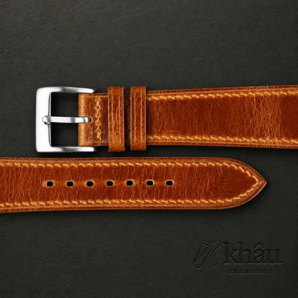 Oil Brown Waxed Leather Watch Strap — additional view