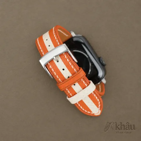 Duocolor Orange Alran Sully Pearl White Epsom Leather Apple Watch Band — additional view