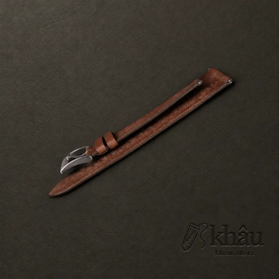 Vintage Brown Maya Vegetable Tanned Calfskin Leather Slim Watch Strap — additional view
