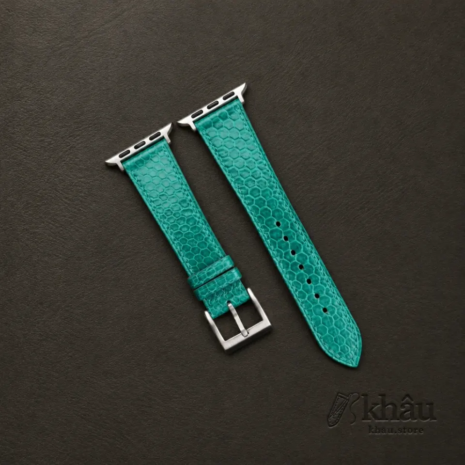 Green Snake Sea Leather Apple Watch Band — front view