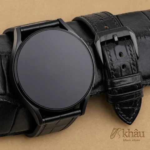 Black Alligator Leather Samsung Watch Band — front view
