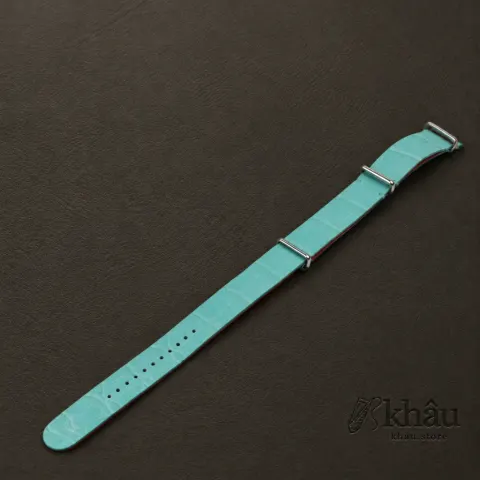 NATO Turquoise Alligator Lining Pink Alligator Round Scales Leather Watch Strap — front view