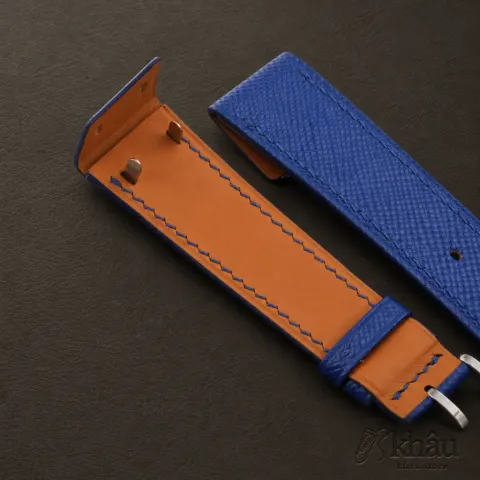 Blue Saffiano Leather Fixed Bars Watch Strap — additional view