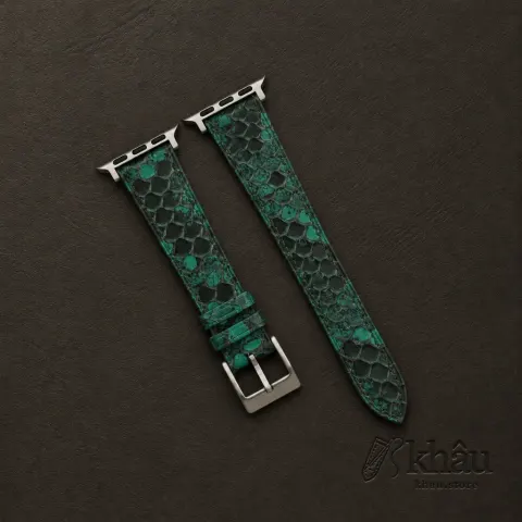 Green Python Leather Apple watch band — front view